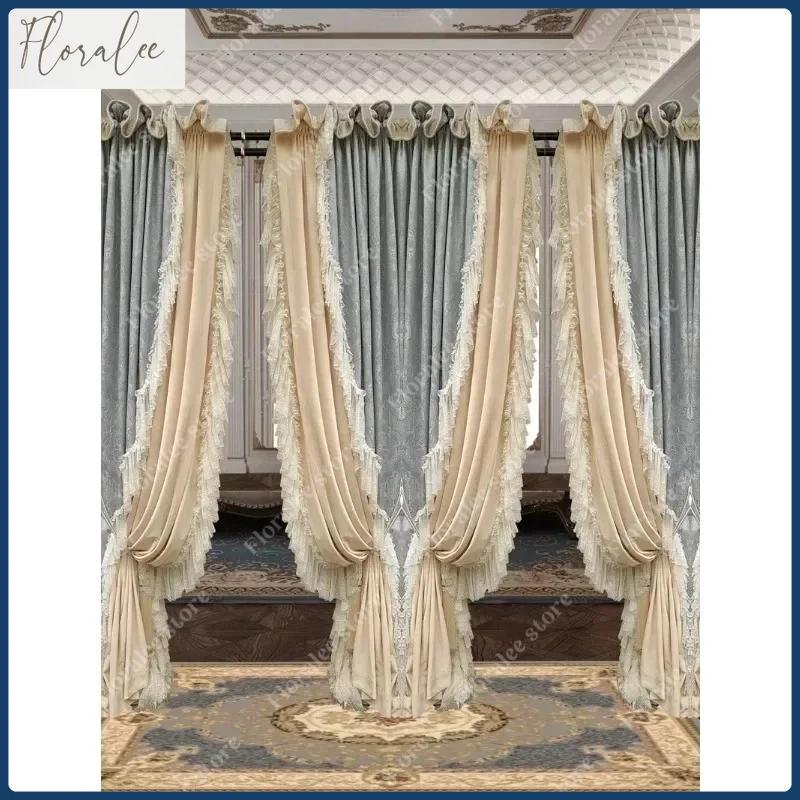 Rideaux de palais de luxe rétro en velours, lumière française, Rococo, haut de gamme, ombrage complet, feuille de Lotus, pour salon, salle à manger, chambre à coucher
