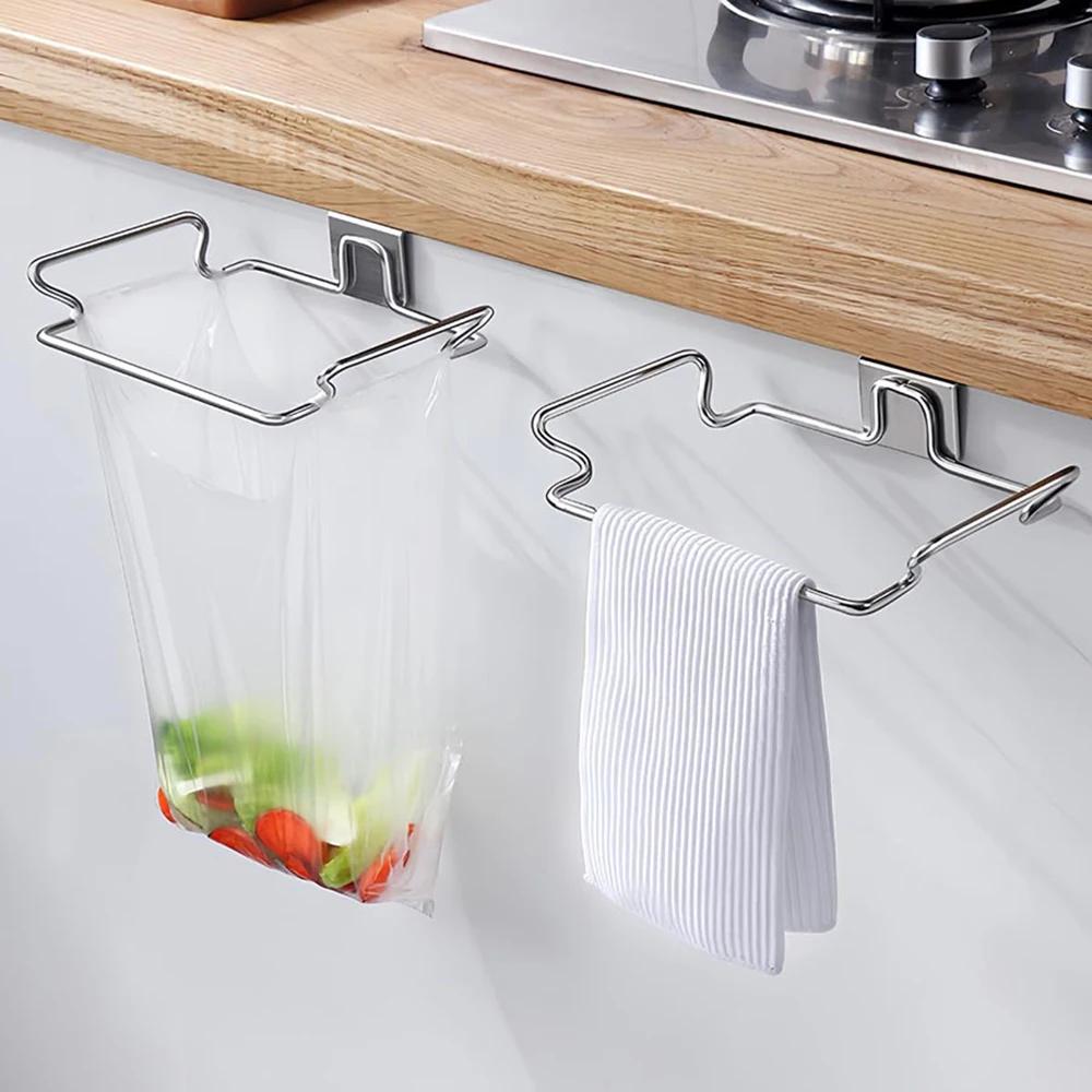 Sacs poubelle suspendus en acier inoxydable, support organisateur de rangement, support de sac poubelle en acier inoxydable, support de sac poubelle suspendu de cuisine