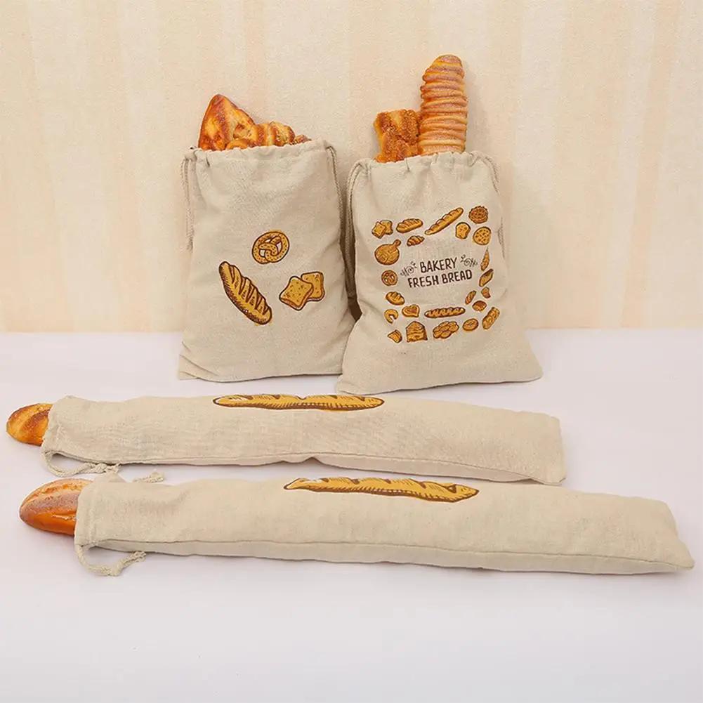 Sacs à pain portables en lin, organisateur de cuisine non blanchi pour la maison, cordon réutilisable, grand rangement lavable, accessoires alimentaires