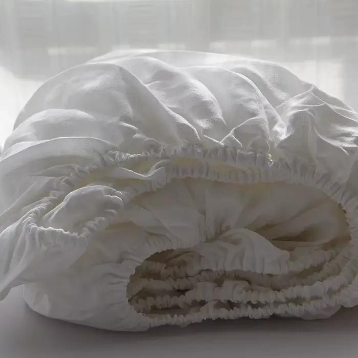 Drap-housse en lin 100% avec bande élastique, housse de matelas réglable coordonnante pour lit simpl