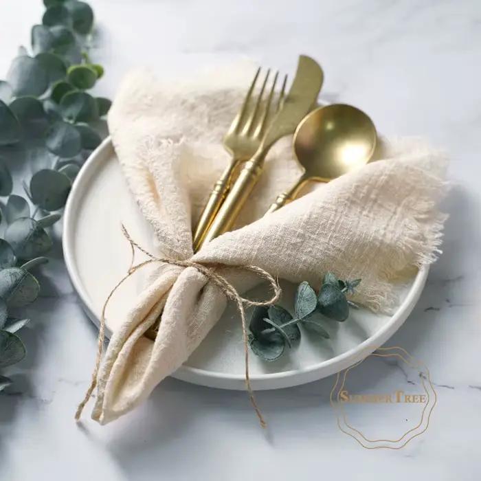 Serviettes en tissu de coton gaze, 12 pièces, 41x41cm, bavure rétro, serviette de cuisine rustique,
