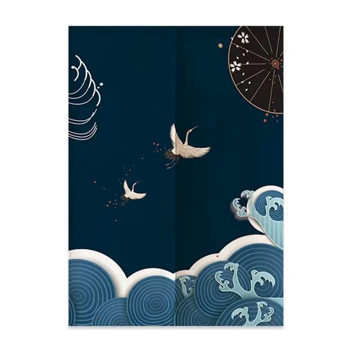 Rideau de porte en lin japonais, nordique, mont Fuji, vagues, cloison, chambre à coucher, cuisine, d