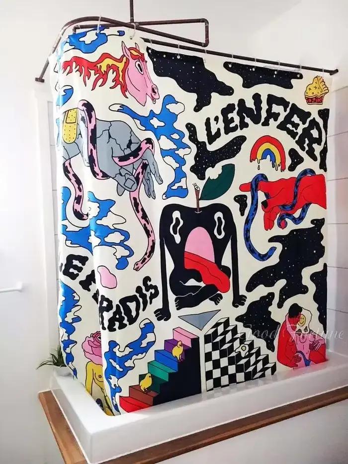 Rideau de douche avec illustration d'art local, décoration d'intérieur, accessoires uniques