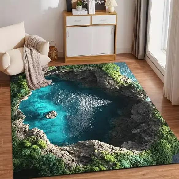 Tapis de sol avec Illususion visuelle 3D, paysage d'océan, pour salon, chambre à coucher, cuisine, s