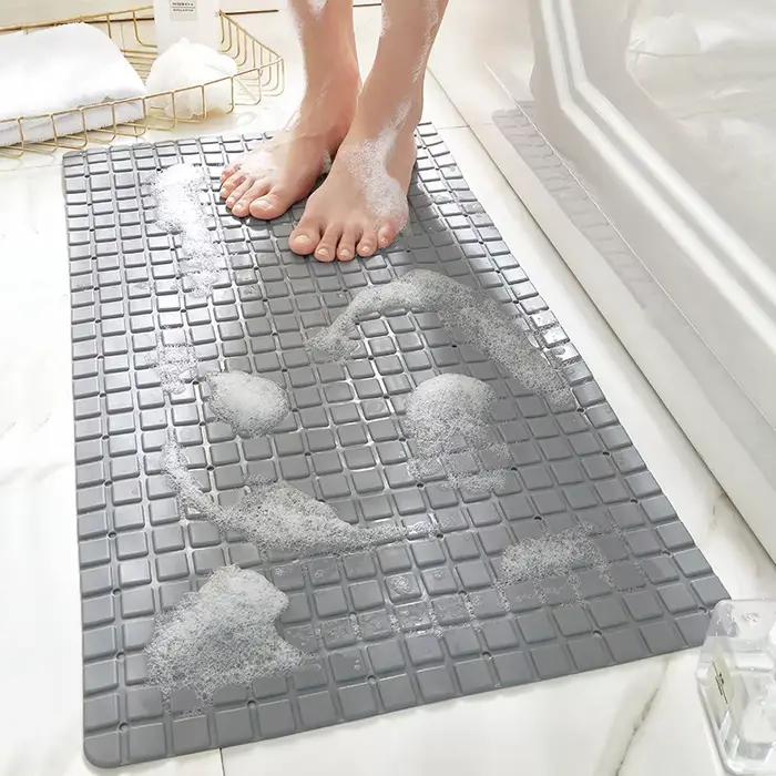 Tapis de bain en PVC de qualité supérieure, 1 pièce, antidérapant, avec ventouses et trous de vidang