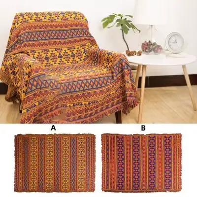 Rétro Plaid hiver coton lin tissé ligne couverture canapé serviette tricot épaissi chaud tapis bohèm