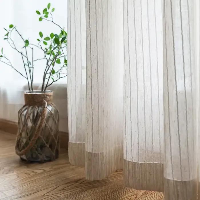 Rideaux transparents rayés en coton et lin, tulle pour chambre à coucher, salon, balcon, livre, cham