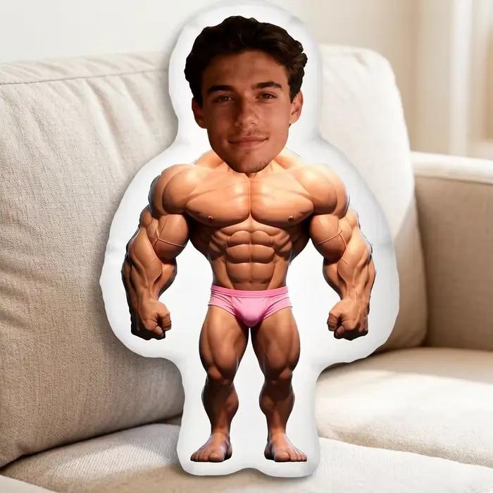 Coussin personnalisé, Photo personnalisée, Coussin de canapé en forme de muscle, Coussin de mini-can