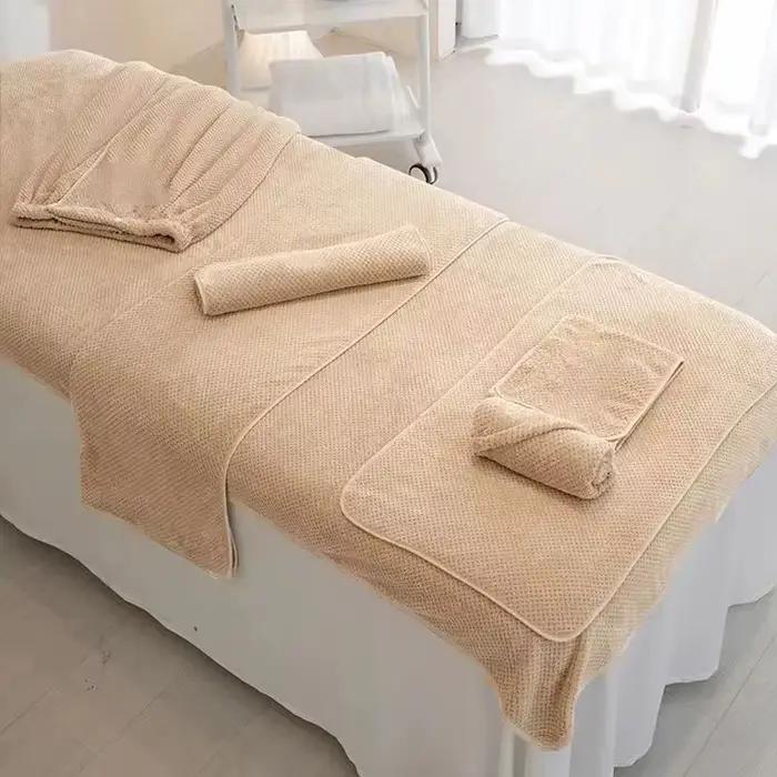 Serviette de lit en velours avec logo personnalisé, serviette de bain absorbante, spa, salon de beau