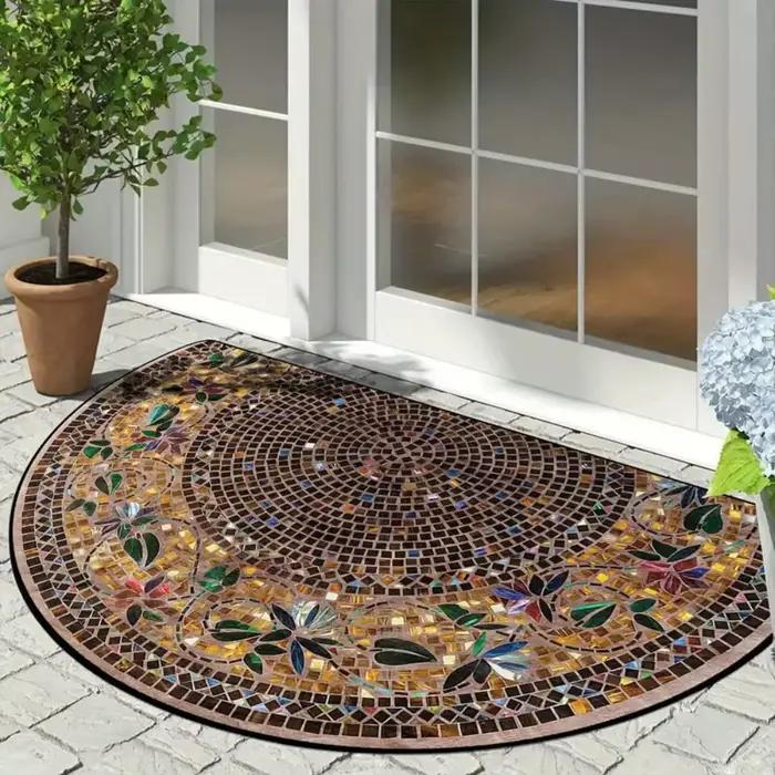 Tapis semi-circulaire durable antidérapant, style ethnique, anti-salissure, facile à nettoyer, tapis