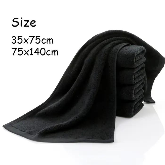 Ensemble de serviettes de visage noires pour hommes, 100% coton, pas de décoloration, serviettes à m