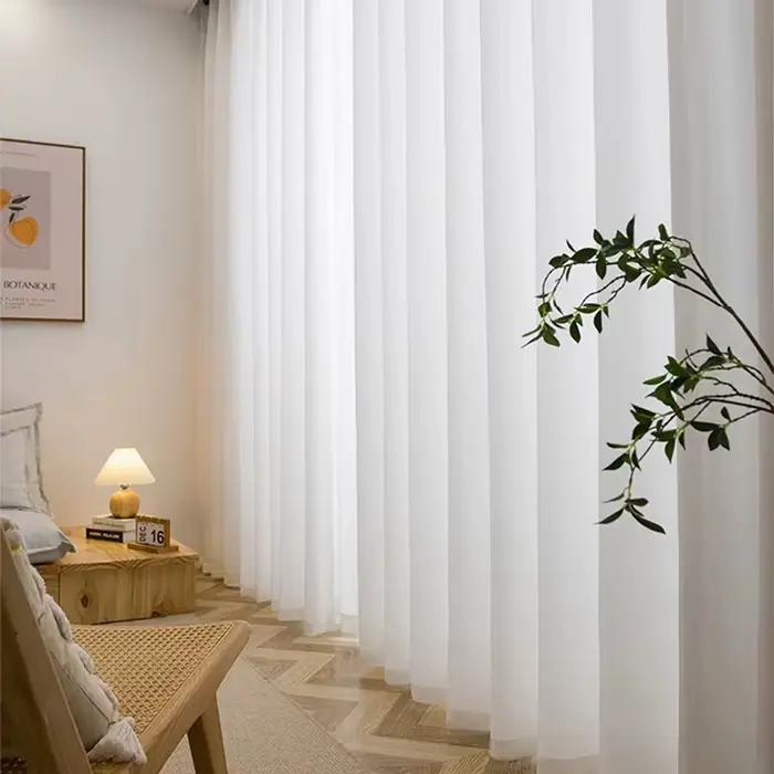 Asazal-Rideaux de fenêtre en mousseline de soie de luxe, rideaux opaques, tulle blanc, fil optique d