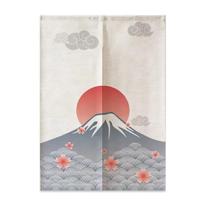 Rideau de porte en lin japonais, nordique, mont Fuji, vagues, cloison, chambre à coucher, cuisine, d