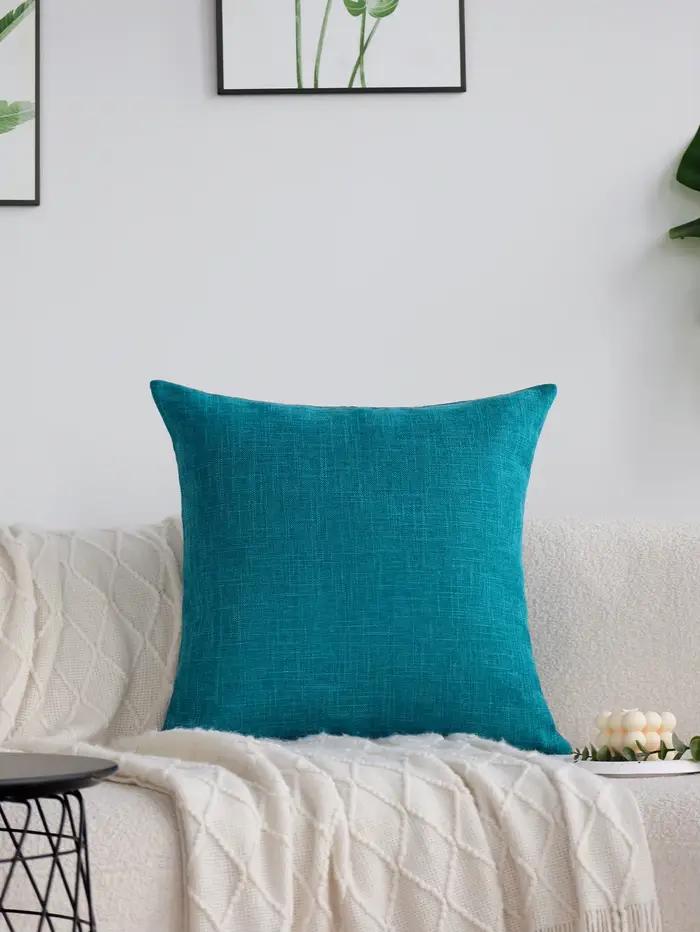 Juste de coussin en lin bleu lac pour la maison, taie d'oreiller personnalisée, décoration de canapé