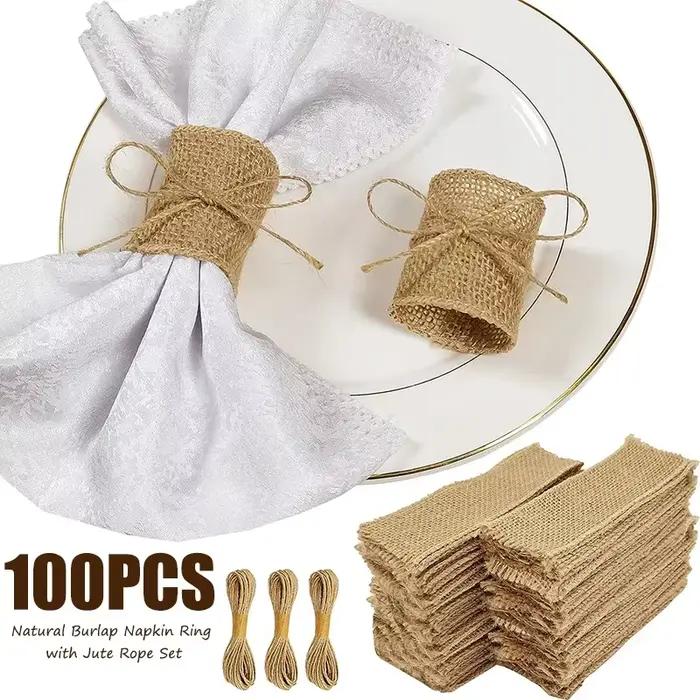 Anneau de serviette en toile de Jute naturelle, 100 pièces, ensemble de cordes de Jute, bande de ser