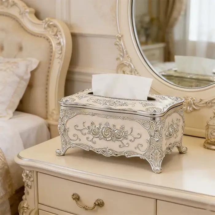 1 boîte à serviettes en papier à motif de roses, boîte à serviettes de luxe de style européen plaqué