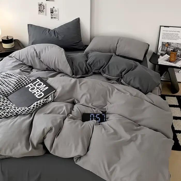 Parure de lit en microfibre brossée de couleur unie, ensemble de housse de couette et taie d'oreille