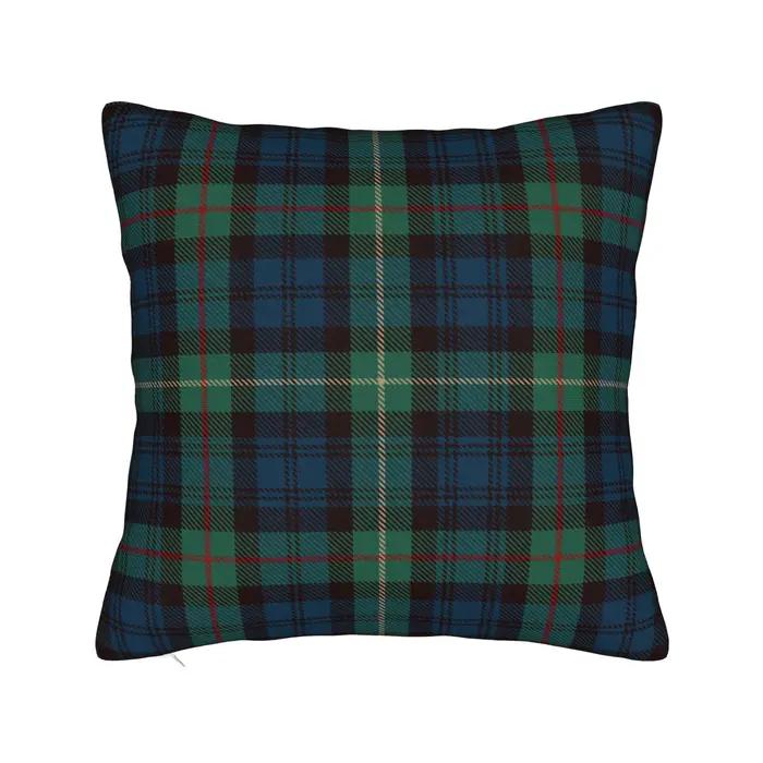 Tartan rustique vert et bleu noir montre Plaid vacances taie d'oreiller impression tissu housse de c