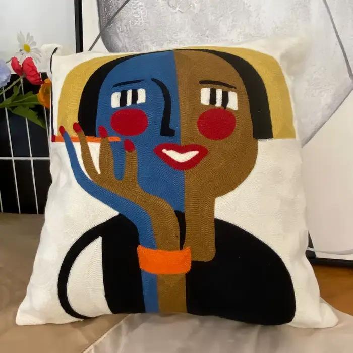 Picasso – housse de coussin abstraite, taie d'oreiller de luxe en coton brodé pour salon, décoration
