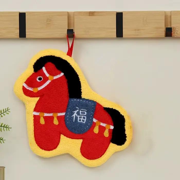Dessin animé mignon nouvel an poney serviette corail polaire maison cuisine salle de bain lingettes
