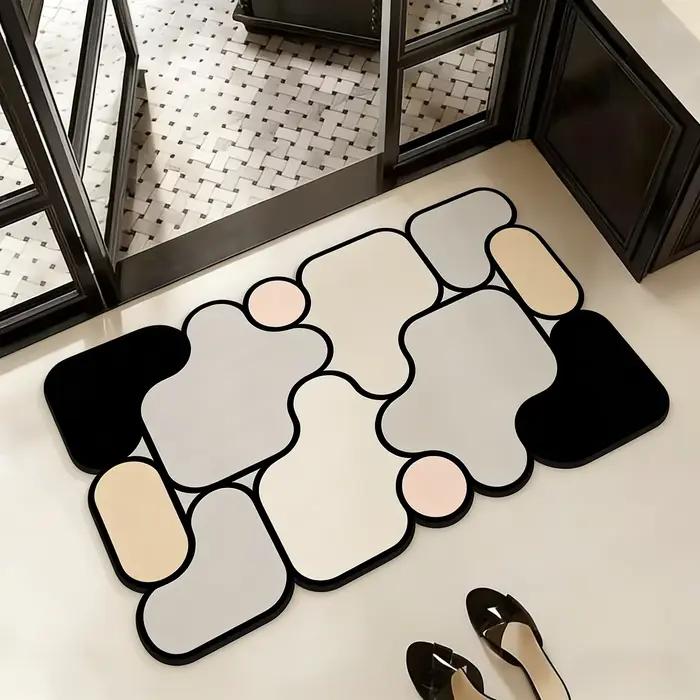Tapis de salle de bain carré avec imprimé en terre de diatomées, tapis de toilette absorbant pour la