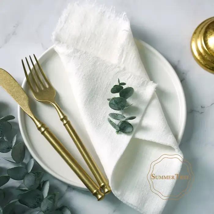 Serviettes en tissu de coton gaze, 12 pièces, 41x41cm, bavure rétro, serviette de cuisine rustique,