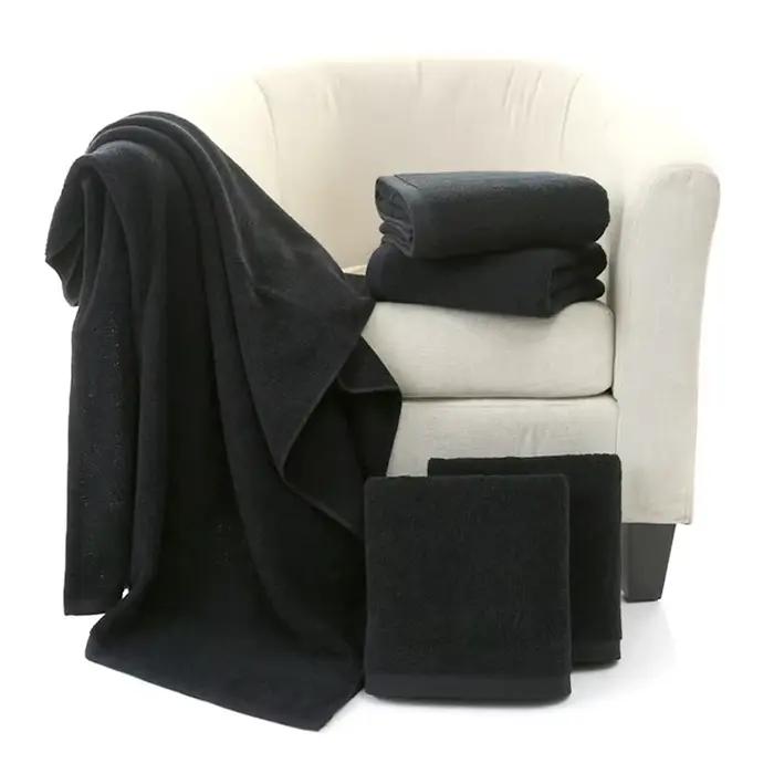 Ensemble de serviettes de visage noires pour hommes, 100% coton, pas de décoloration, serviettes à m