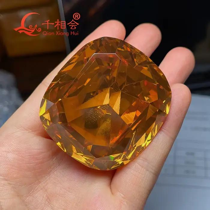 Coussin de couleur jaune en forme de coussin, 1114ct, 49,5*53,6mm, pierre en vrac de zircone cubique