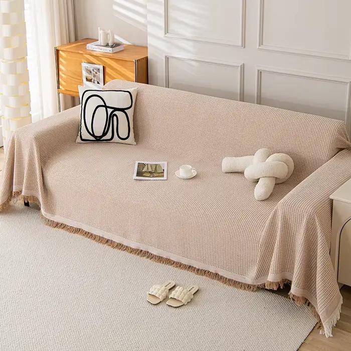 Serviette de canapé avec couverture complète, fil de coton crème vent, couverture de Camping, housse
