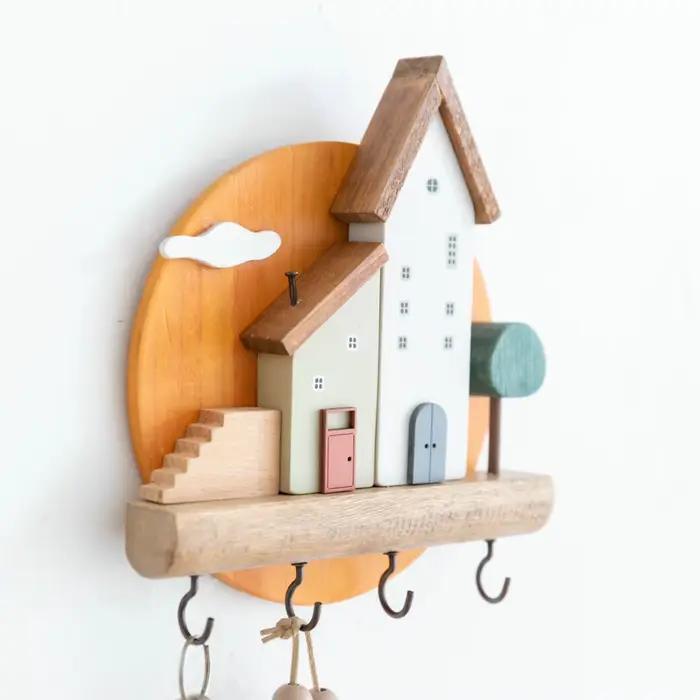 Crochet à clé en bois, Art mignon, étagère murale décorative, bijoux, chapeau, vêtements, serviettes