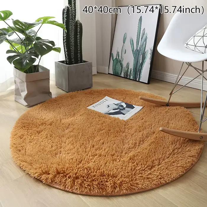 Tapis moelleux en laine lea pour salon, fausse fourrure, polymère rond, tapis longs en peluche pour