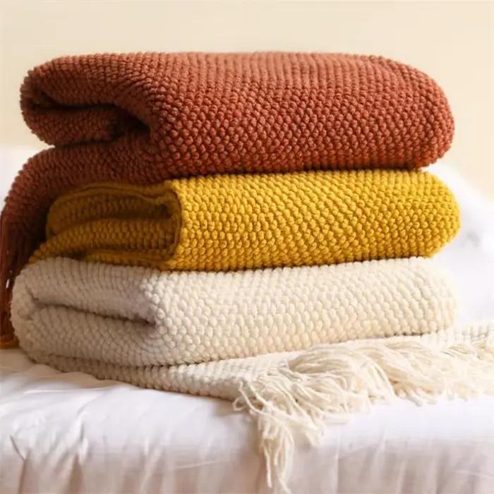 Couverture tricotée nordique sur le lit canapé Plaid couvertures de sieste de voyage couleur unie do