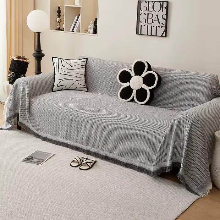 Serviette de canapé avec couverture complète, fil de coton crème vent, couverture de Camping, housse