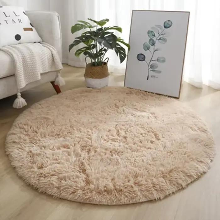 Tapis rond blanc crème, doux et moelleux, en peluche, Shaggy, pour chambre à coucher, salon, chambre