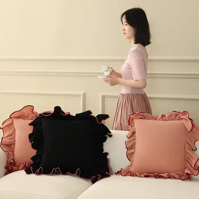 Juste de coussin à volants en coton pour la décoration de la maison, jeté de canapé, taie d'oreiller