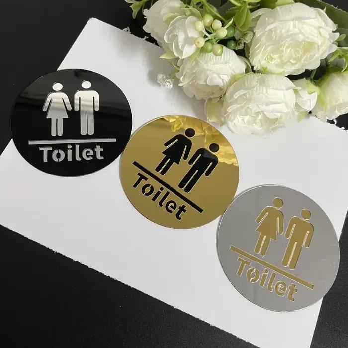Autocollant mural 3D en acrylique effet miroir pour porte de salle de bain, affichage WC Femme & Homme, décoration DIY pour entrée de toilettes
