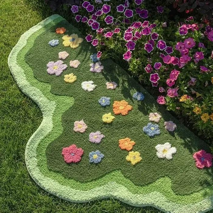 Tapis irrégulier en imitation cachemire à motif floral