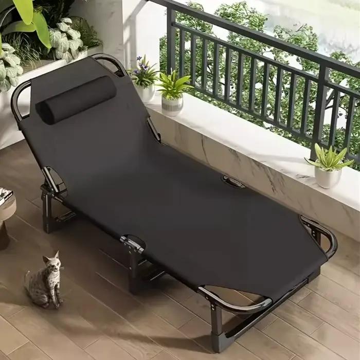 Lit pliant portable d'extérieur et chaise longue avec appui-tête, mobilier de camping, léger et sans installation pour la plage et le bord de la piscine