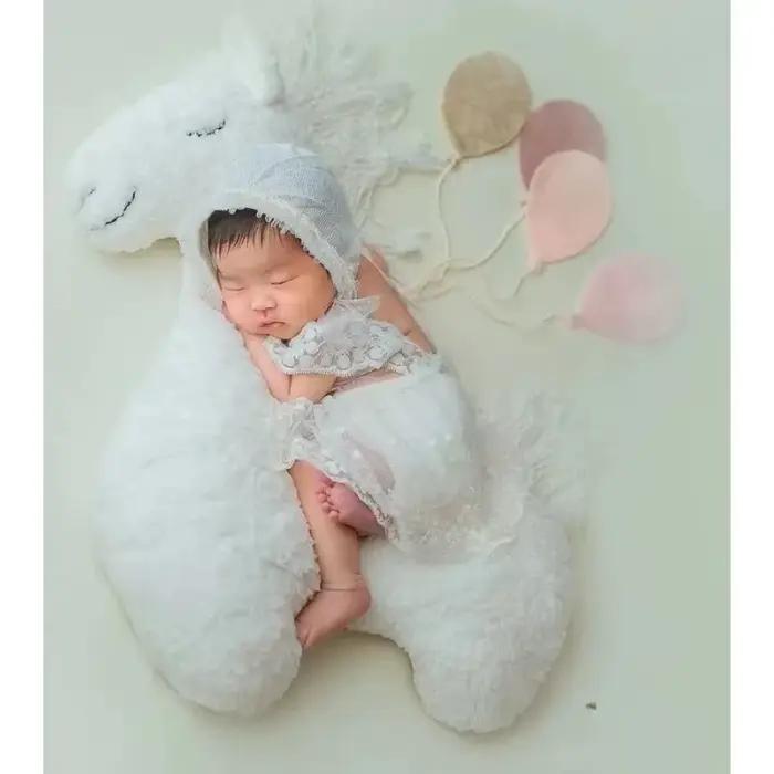 Oreiller de pose licorne pour photographie de nouveau-né, ensemble de coussin et couverture de cheval en peluche douce, accessoire de décoration d'arrière-plan de Studio Photo pour bébé