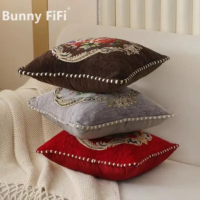 Housse de coussin à fleurs Folk personnalisée, 45x45cm, décorations Jacquard brodées pour la maison, frontière, taies d'oreiller, coussins décoratifs pour lit