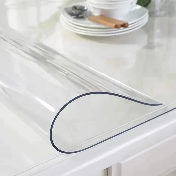 Tapis de Table en verre souple 2.0 MM, nappe transparente en PVC, couverture de Table rectangulaire imperméable, tapis de Table de cuisine résistant à l'huile