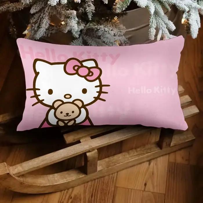 Dessin animé mignon Hello Kitty taies d'oreiller dessin animé canapé décoratif maison Double face impression courte en peluche mignon housse de coussin