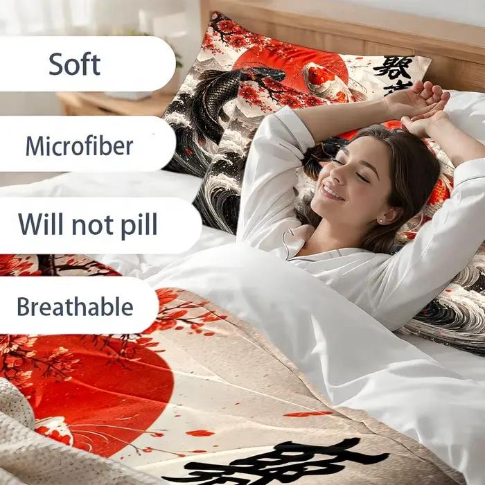 Ensemble de housse de couette à motif vague Koi de style japonais