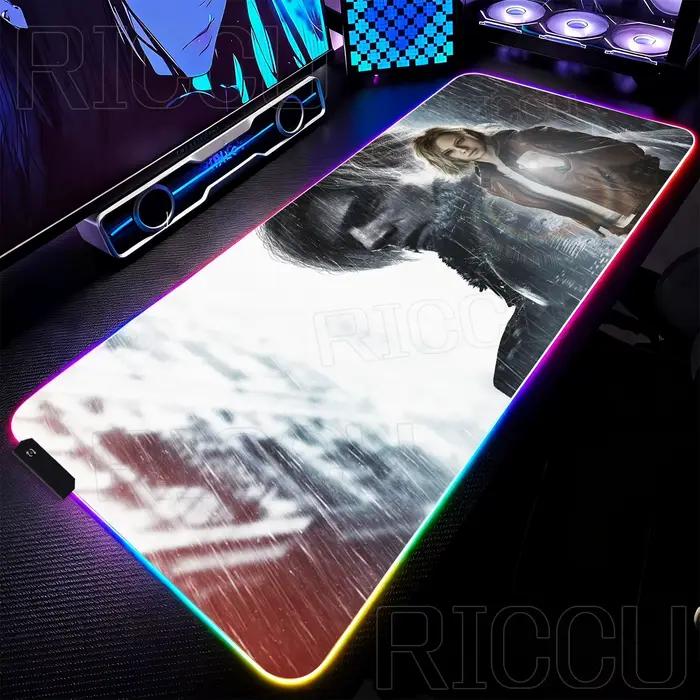 Tapis de souris RGB XXL HD grand format pour jeux vidéo, antidérapant, en caoutchouc, durable, avec LED, pour clavier, ordinateur portable, accessoires PC, tapis de bureau, Resident Evil Requiem