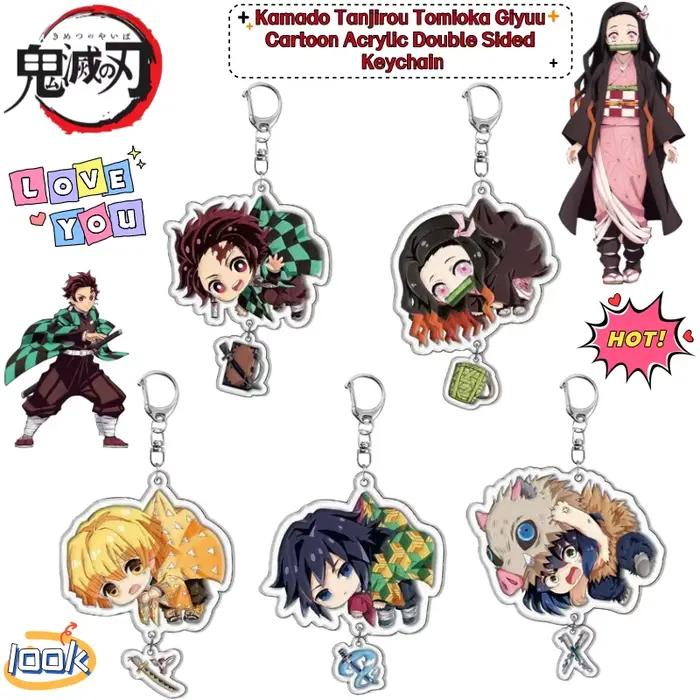 Porte-clés double face en acrylique Demon Slayer Kamado Tanjirou Tomioka Giyuu, dessin animé, créatif, kawaii, accessoire d'anime, cadeau