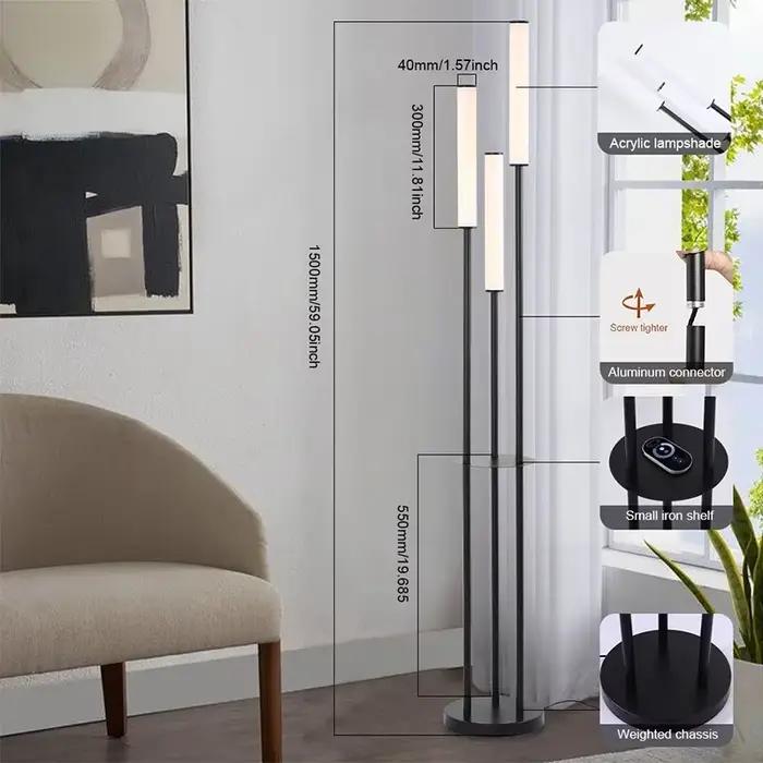 Lampe sur pied minimaliste moderne pour salon, avec rangement, trois têtes réglables, LED, luminaire décoratif d'intérieur pour la maison