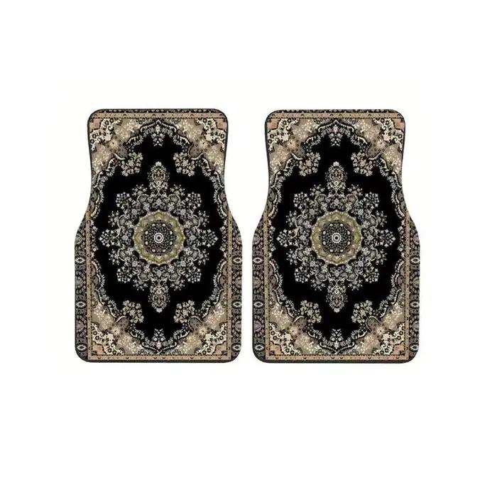 Tapis de sol de voiture style persan noir beige, 4 pièces, motif rétro, tapis antidérapants pour auto