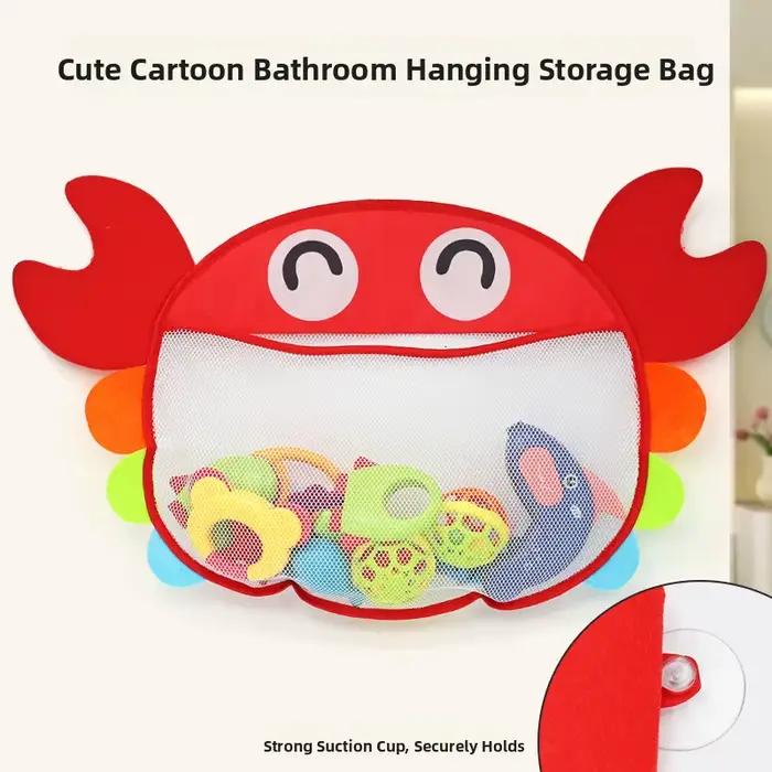 Sac de rangement et de drainage en filet pour salle de bain et cuisine, avec ventouse, motif canard de dessin animé, pour enfants et bébés