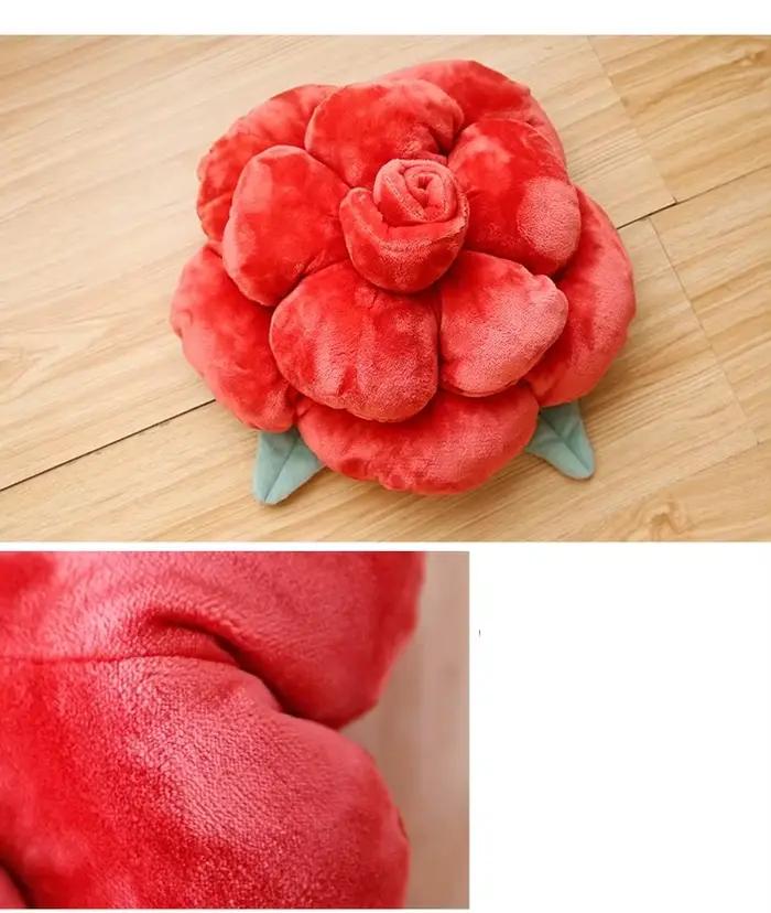 Coussin en peluche Design Rose avec fleurs, oreiller de taille créatif, joli coussin de taille pour dos de canapé de chevet et de voiture