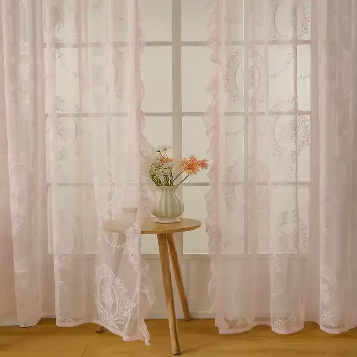 Rideau romantique en dentelle française à volants